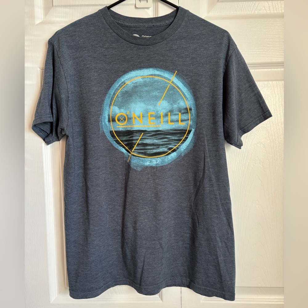 O'Neill Gray and Blue Short Sleeve Tee with Tropical Graphic